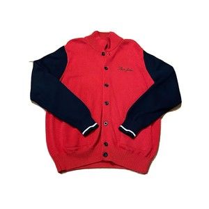 Vintage Sean John Mock Neck Red Cardigan Men's Button Up Front Pockets XL EUC